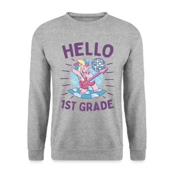 Hello 1st Grade - Hello First Grade Rocks - Unisex Sweatshirt - salt & pepper - Front - Alina (178cm) & Michal (187cm)