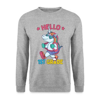 Hello 1st Grade - Hello First Grade Rocks - Unisex Sweatshirt - salt & pepper - Front - Alina (178cm) & Michal (187cm)