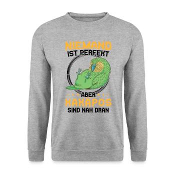 Kakapo ist nicht perfekt flugunfähiger Papagei - Unisex Pullover - Weißgrau meliert - Vorne - Alina (178cm) & Michal (187cm)
