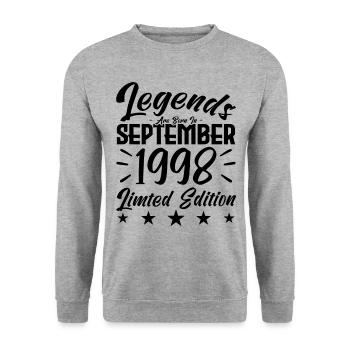 Naissance En Septembre 1998. Cadeau de September. - Sweat-shirt Unisexe - gris chiné - Devant - Alina (178cm) & Michal (187cm)