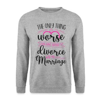 Happy Divorce Party The Only Thing - Unisex Pullover - Weißgrau meliert - Vorne - Alina (178cm) & Michal (187cm)