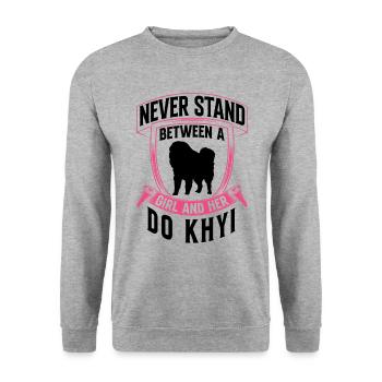 Fille avec Do Khyi Mastiff tibétain - Sweat-shirt Unisexe - gris chiné - Devant - Alina (178cm) & Michal (187cm)