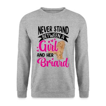 Fille et son Briard Berger de Brie - Sweat-shirt Unisexe - gris chiné - Devant - Alina (178cm) & Michal (187cm)