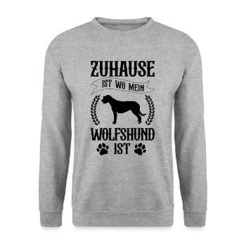 Irischer Wolfshund ist mein Zuhause Wolfhound - Unisex Pullover - Weißgrau meliert - Vorne - Alina (178cm) & Michal (187cm)