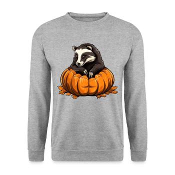 Dachs-Kürbis-faule Halloween-Party - Unisex Pullover - Weißgrau meliert - Vorne - Alina (178cm) & Michal (187cm)