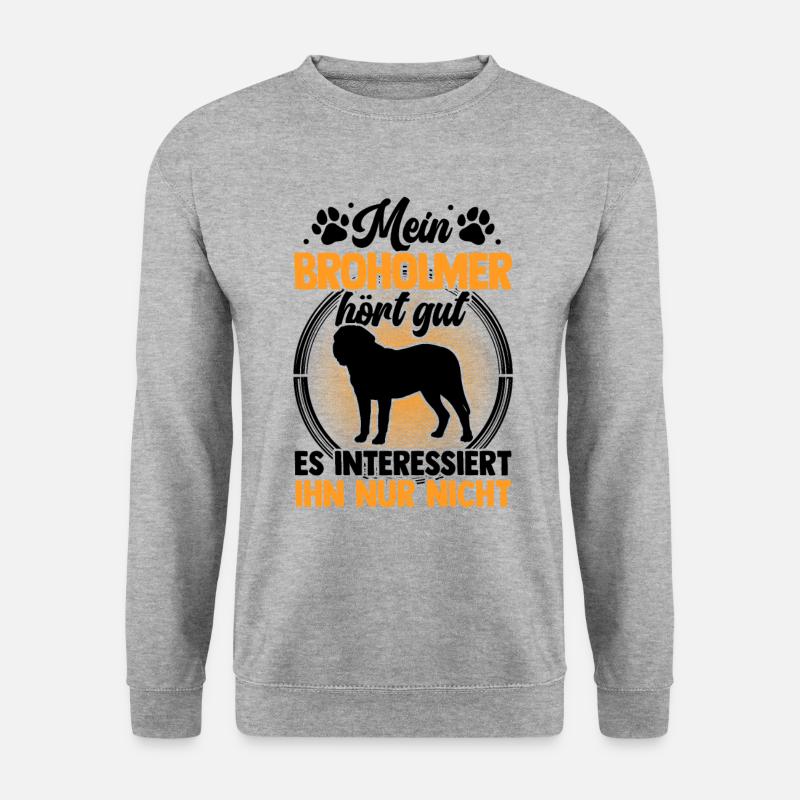 Mein Broholmer hört gut Broholmer - Unisex Pullover - Weißgrau meliert