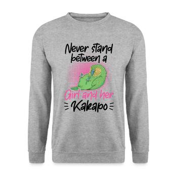 Mädchen und ihr Kakapo Neuseeland Papagei - Unisex Pullover - Weißgrau meliert - Vorne - Alina (178cm) & Michal (187cm)