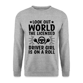 Driving License Passed New Driver Permit Driving S - Unisex Sweatshirt - salt & pepper - Front - Alina (178cm) & Michal (187cm)