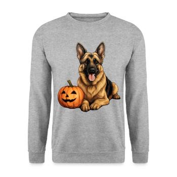 German Shepherd Pumpkin, lazy - Unisex Sweatshirt - salt & pepper - Front - Alina (178cm) & Michal (187cm)