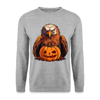 Adler-Kürbis-Lazy-Halloween-Party-Kostüm für - Unisex Pullover - Weißgrau meliert - Vorne - Alina (178cm) & Michal (187cm)