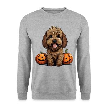 Labradoodle Dog Pumpkin Lazy Halloween - Unisex Sweatshirt - salt & pepper - Front - Alina (178cm) & Michal (187cm)