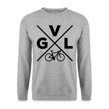GVL Gravel Bike Fahrrad Radfahrer Radfahrerin - Unisex Pullover - Weißgrau meliert - Vorne - Alina (178cm) & Michal (187cm)