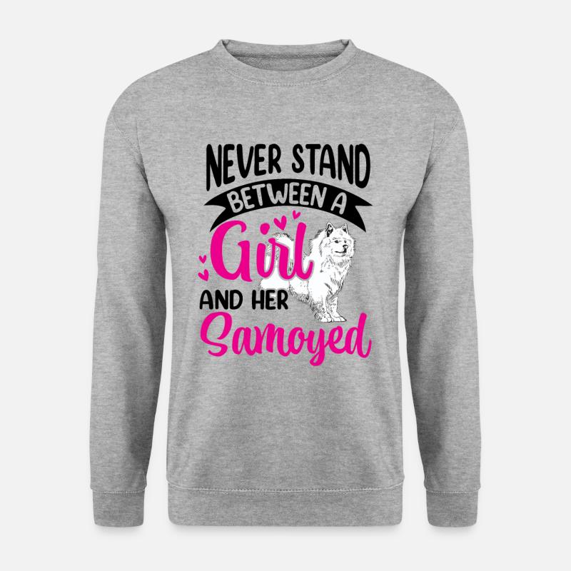 Mädchen und ihr Samojede Samojedenspitz - Unisex Pullover - Weißgrau meliert