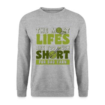 The most Lifes are too much yarn - Unisex Pullover - Weißgrau meliert - Vorne - Alina (178cm) & Michal (187cm)