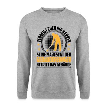Gebäudereiniger verneigt euch Reinigungskraft - Unisex Pullover - Weißgrau meliert - Vorne - Alina (178cm) & Michal (187cm)