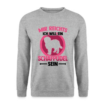 Will ein Schafpudel sein Hütepudel - Unisex Pullover - Weißgrau meliert - Vorne - Alina (178cm) & Michal (187cm)