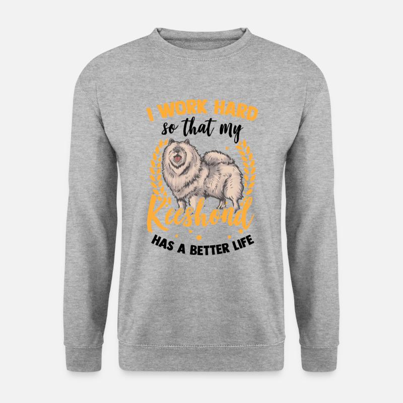Ich arbeite für meinen Wolfsspitz Deutscher Spitz - Unisex Pullover - Weißgrau meliert