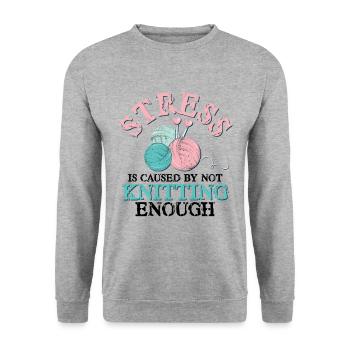 Stress is caused by not Knitting enough - Unisex Pullover - Weißgrau meliert - Vorne - Alina (178cm) & Michal (187cm)