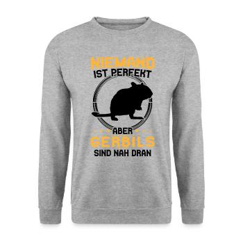 Rennmaus ist perfekt Nagetier Gerbil - Unisex Pullover - Weißgrau meliert - Vorne - Alina (178cm) & Michal (187cm)