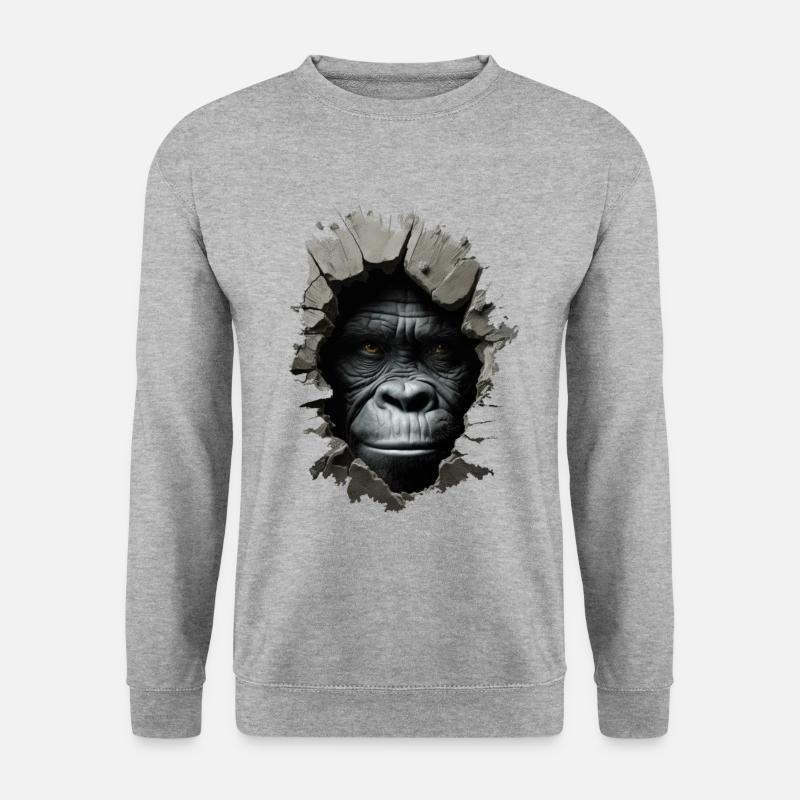 Gorilla im Loch - Unisex Pullover - Weißgrau meliert