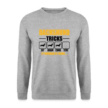 Dachshund Tricks - Unisex Pullover - Weißgrau meliert - Vorne - Alina (178cm) & Michal (187cm)