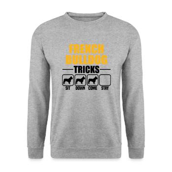 French Bulldog Tricks - Unisex Pullover - Weißgrau meliert - Vorne - Alina (178cm) & Michal (187cm)