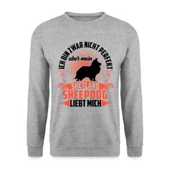 Mein Shetland Sheepdog liebt mich Sheltie - Unisex Pullover - Weißgrau meliert - Vorne - Alina (178cm) & Michal (187cm)