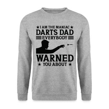I am the maniac darts dad everybody warned you abo - Unisex Pullover - Weißgrau meliert - Vorne - Alina (178cm) & Michal (187cm)