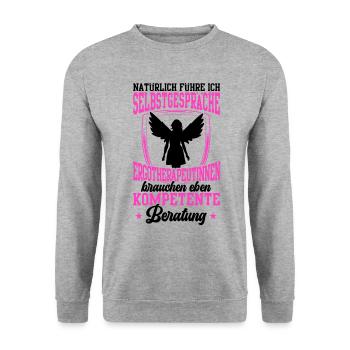 Ergotherapeutin führt Selbstgespräche Ergotherapie - Unisex Pullover - Weißgrau meliert - Vorne - Alina (178cm) & Michal (187cm)