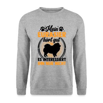 Eurasier interessiert es nicht Eurasian Spitz - Unisex Pullover - Weißgrau meliert - Vorne - Alina (178cm) & Michal (187cm)