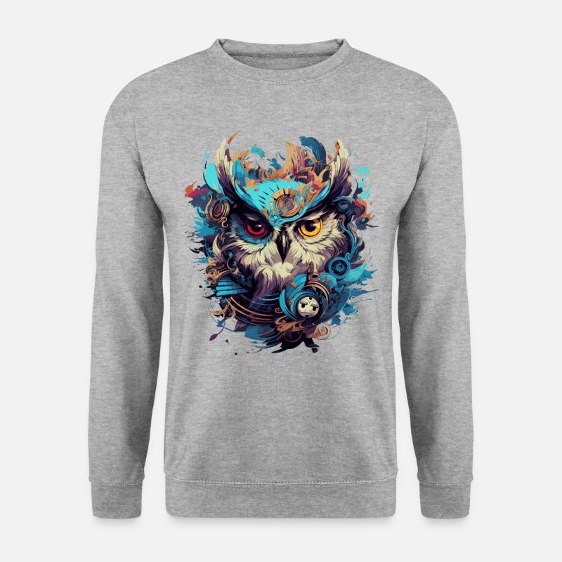 Coole Steampunk Eule - Unisex Pullover - Weißgrau meliert