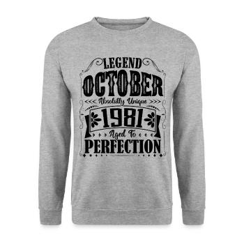 Octobre 1981. Cadeau d'Anniversaire octobre 1981. - Sweat-shirt Unisexe - gris chiné - Devant - Alina (178cm) & Michal (187cm)