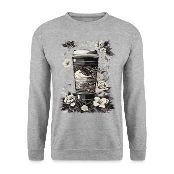Ukiyo-E style coffee and cherry blossom retro design - Unisex Sweatshirt - salt & pepper - Front - Alina (178cm) & Michal (187cm)
