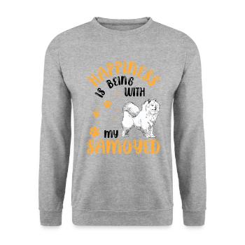 Samojede macht mich glücklich Samojedenspitz - Unisex Pullover - Weißgrau meliert - Vorne - Alina (178cm) & Michal (187cm)