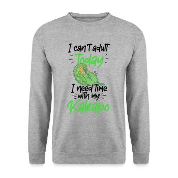 Brauche Zeit mit Kakapo Neuseeland Papagei - Unisex Pullover - Weißgrau meliert - Vorne - Alina (178cm) & Michal (187cm)