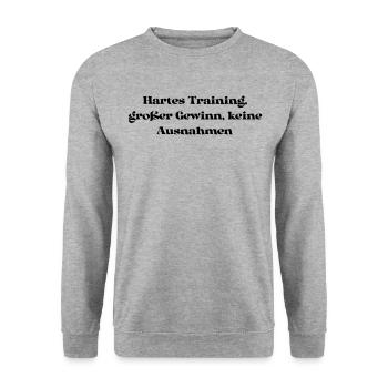 Fitness - Hartes Training, großer Gewinn, keine - Unisex Pullover - Weißgrau meliert - Vorne - Alina (178cm) & Michal (187cm)