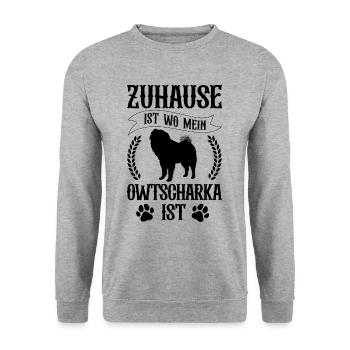 Ovcharka is home to Caucasian Shepherd - Unisex Sweatshirt - salt & pepper - Front - Alina (178cm) & Michal (187cm)