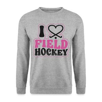 Field Hockey Heart I Love Field - Unisex Pullover - Weißgrau meliert - Vorne - Alina (178cm) & Michal (187cm)