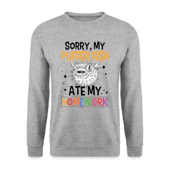 Pufferfish has eaten homework - Unisex Sweatshirt - salt & pepper - Front - Alina (178cm) & Michal (187cm)