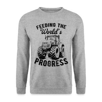 Feeding World's Progress Traktor Bauer Geschenk - Unisex Pullover - Weißgrau meliert - Vorne - Alina (178cm) & Michal (187cm)