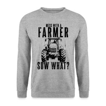 Jouer avec une truie fermière quoi? Tracteur, agriculteur, jardinier - Sweat-shirt Unisexe - gris chiné - Devant - Alina (178cm) & Michal (187cm)