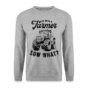 Jouer avec une truie fermière quoi? Constructeur de tracteurs - Sweat-shirt Unisexe - gris chiné - Devant - Alina (178cm) & Michal (187cm)