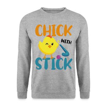 Field Hockey Chicken Chick With - Unisex Sweatshirt - salt & pepper - Front - Alina (178cm) & Michal (187cm)