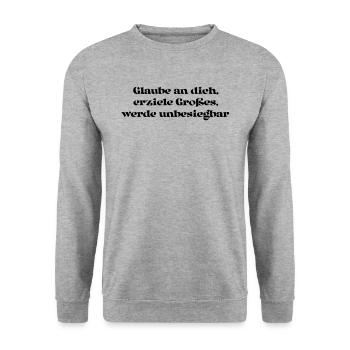 Fitness - Glaube an dich, erziele Großes, werde - Unisex Pullover - Weißgrau meliert - Vorne - Alina (178cm) & Michal (187cm)