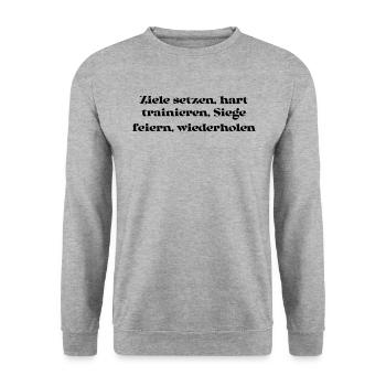 Fitness - Ziele setzen, hart trainieren, Siege - Unisex Pullover - Weißgrau meliert - Vorne - Alina (178cm) & Michal (187cm)