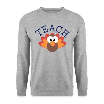 Teach Gobble Turkey - Thanksgiving Thankful Teacher - Unisex Sweatshirt - salt & pepper - Front - Alina (178cm) & Michal (187cm)