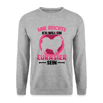 Will ein Eurasier sein Eurasian Spitz - Unisex Pullover - Weißgrau meliert - Vorne - Alina (178cm) & Michal (187cm)