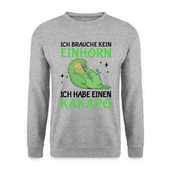 Ich habe einen Kakapo Neuseeland Papagei - Unisex Pullover - Weißgrau meliert - Vorne - Alina (178cm) & Michal (187cm)