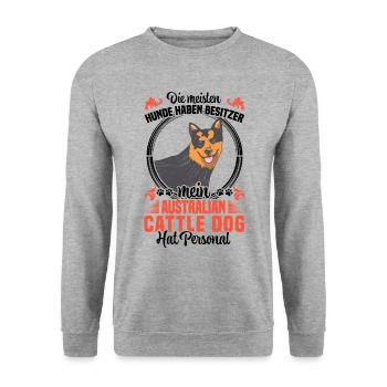 Australian Cattle Dog hat Personal - Unisex Pullover - Weißgrau meliert - Vorne - Alina (178cm) & Michal (187cm)