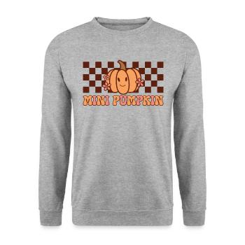 Small Pumpkin - Funny Retro Thanksgiving Thankful - Unisex Sweatshirt - salt & pepper - Front - Alina (178cm) & Michal (187cm)